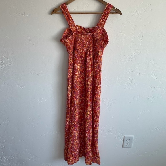 Japna orange floral button front midi dress XS smocked back prairie cottagecore - Picture 7 of 8